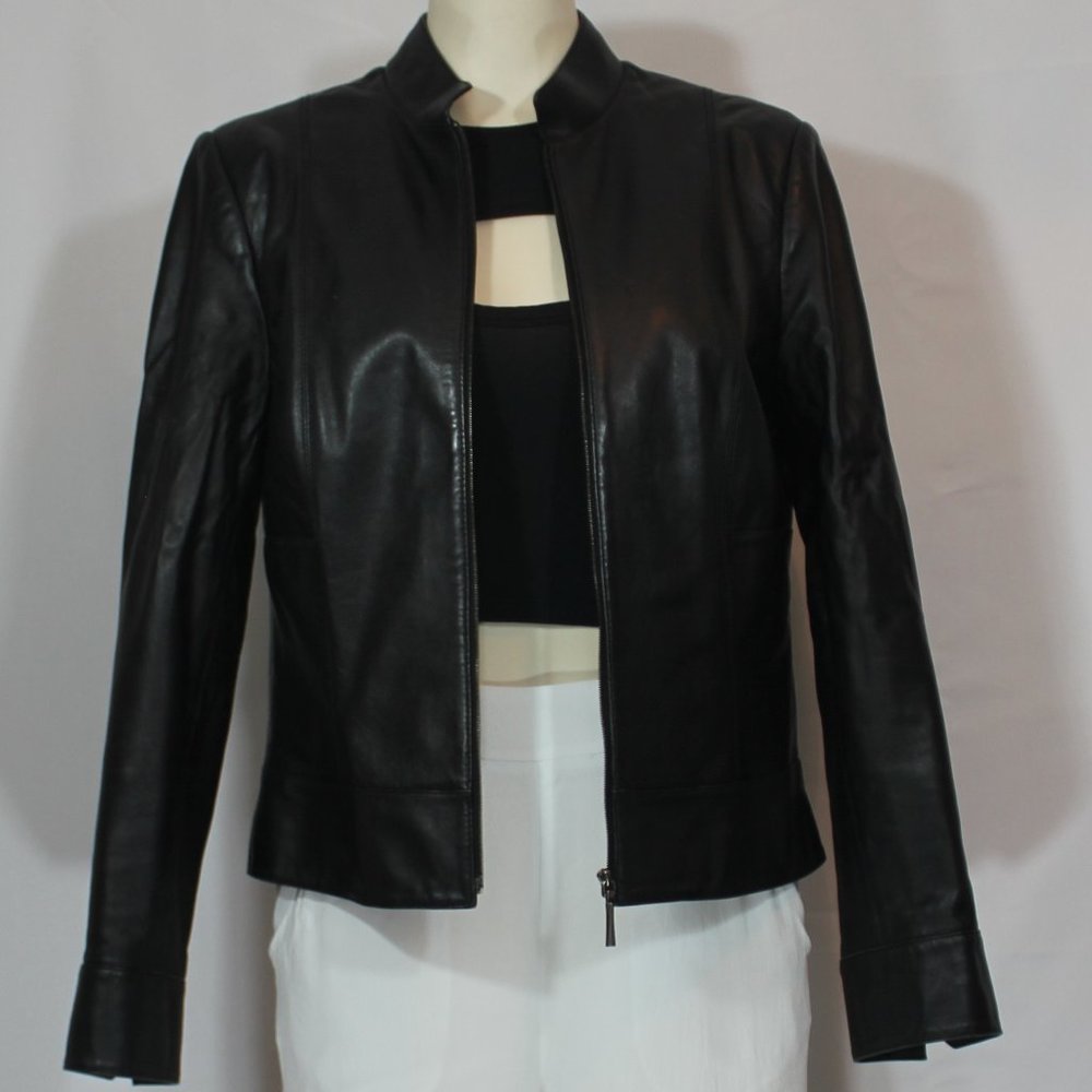 Classiques Entier 100% Leather Black Women Lined Zipper Clastic Jacket size M